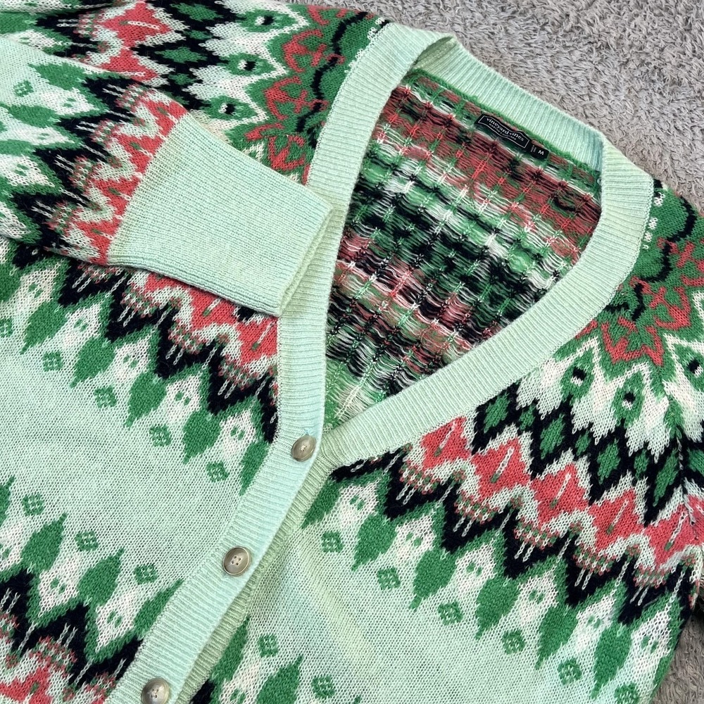 Vineyard Vines Sweater Womens M Green Fair Isle Cardigan Alpaca‎ Blend Preppy